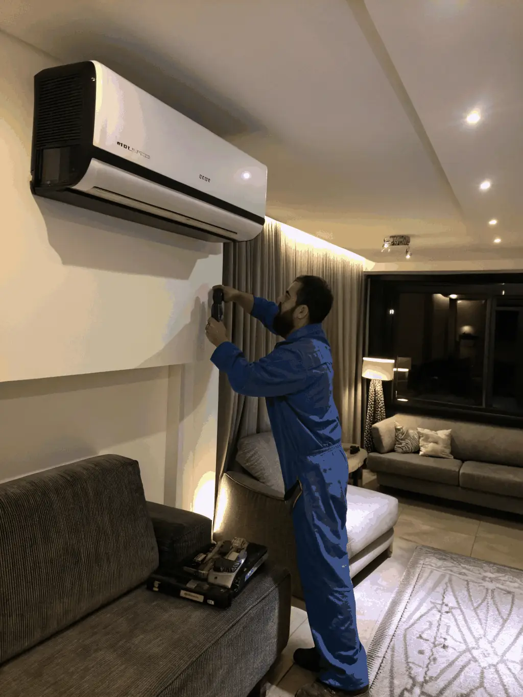 Image showing a technician diagnosing a malfunctioning HVAC unit, with a focus on troubleshooting and repair.