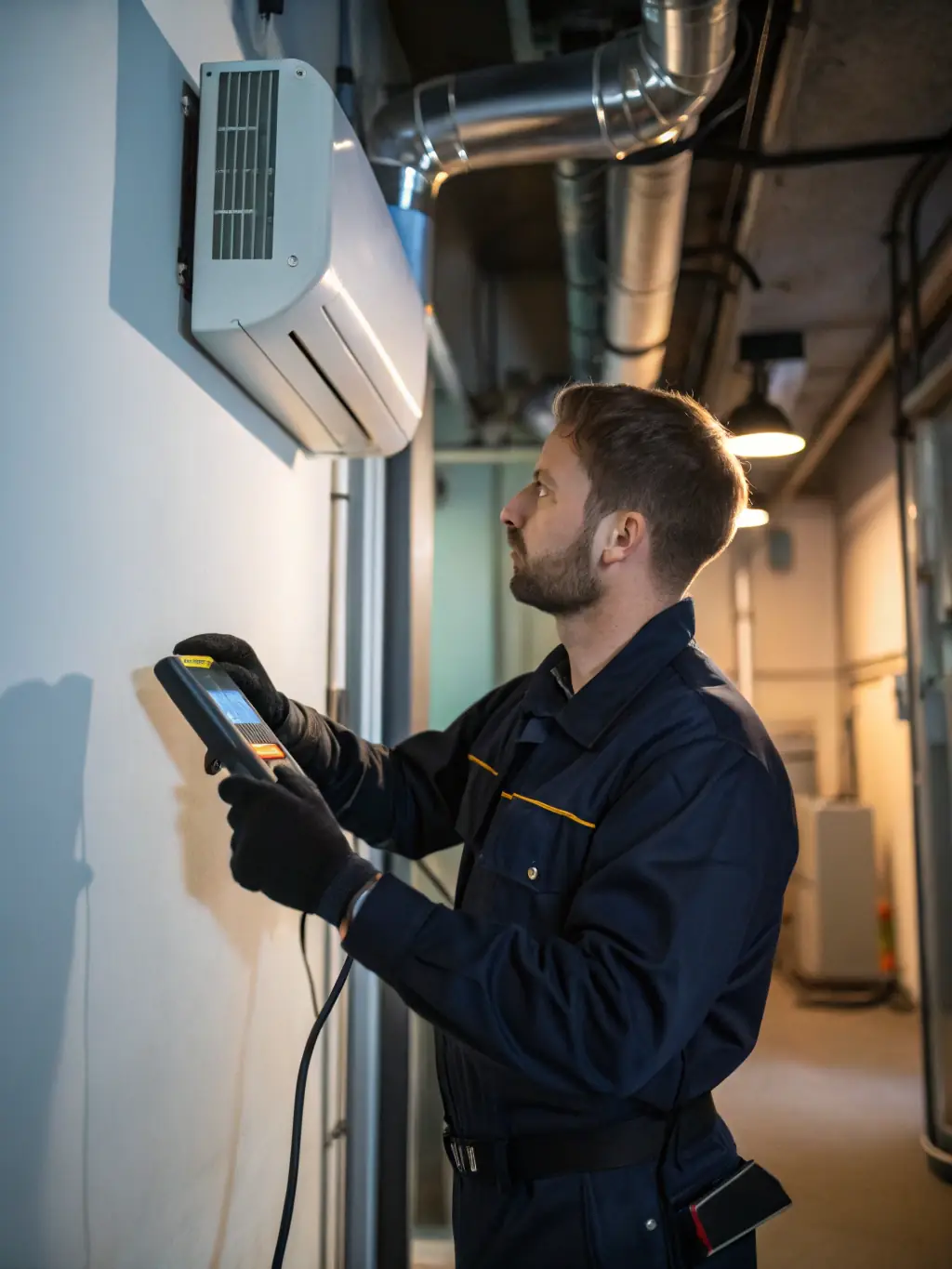 A technician is shown repairing a complex HVAC unit, using specialized tools to diagnose and fix the issue, ensuring the system is back up and running quickly.