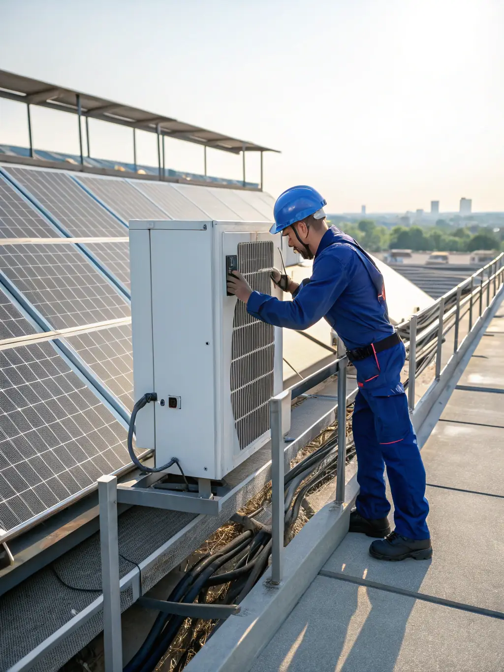 Image showcasing the installation of a new, energy-efficient HVAC system, highlighting modern technology and design.
