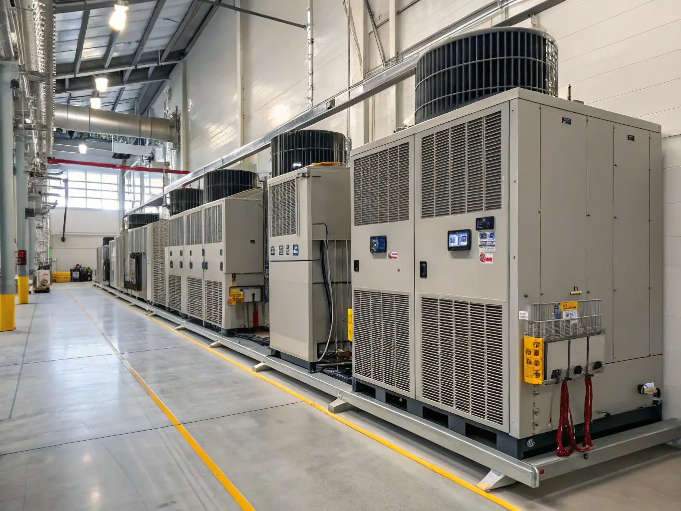 A well-maintained HVAC unit in a clean, organized mechanical room, showcasing the attention to detail and quality of service provided by Action Heating & A/C.
