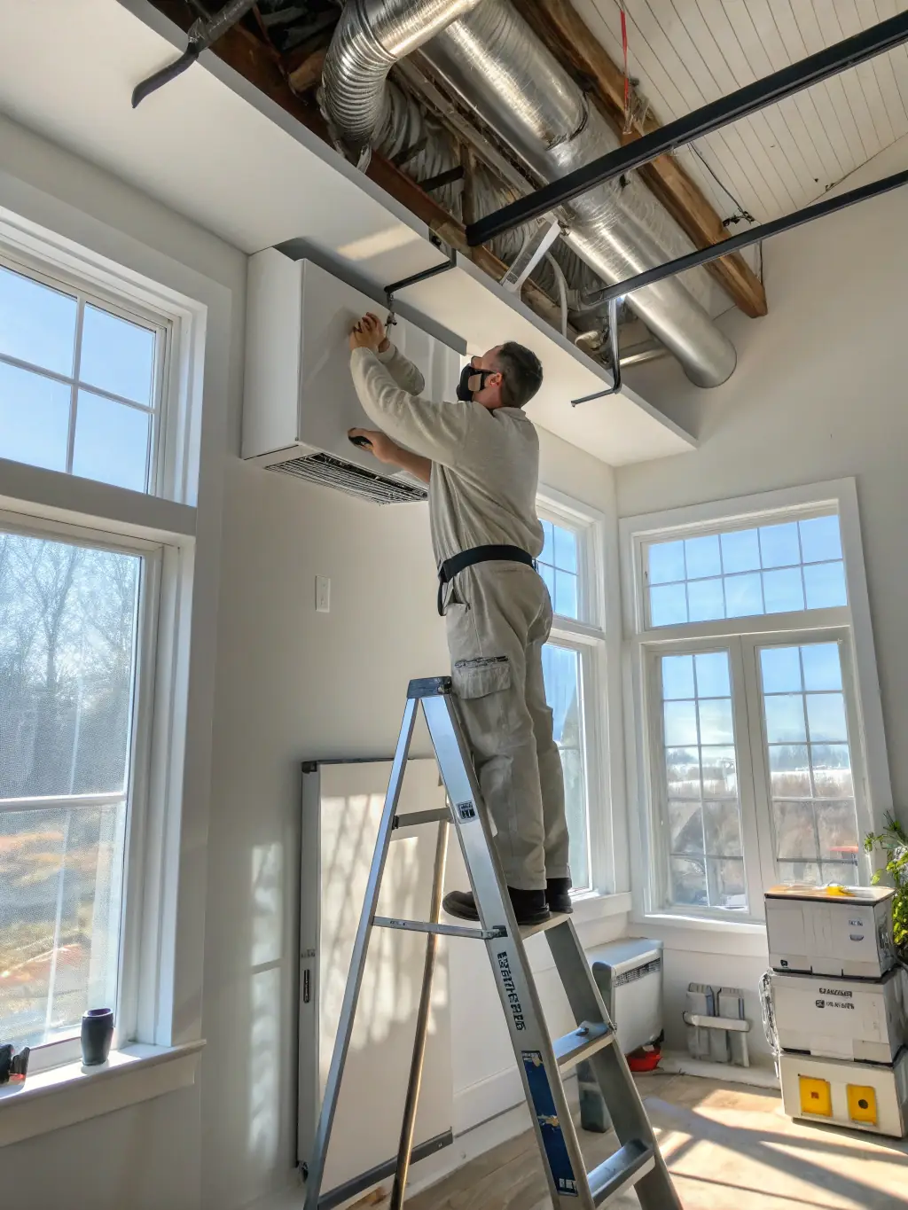A modern, energy-efficient HVAC unit is being installed in a home, highlighting the latest technology designed to save on utility bills and reduce environmental impact.