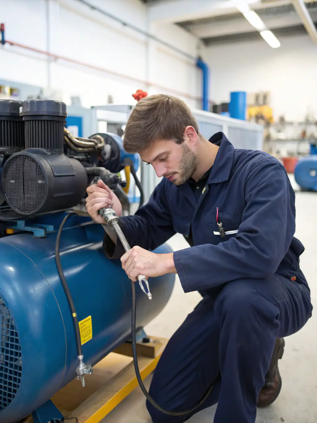 A close-up shot of a technician's hands expertly tightening a bolt on an HVAC unit, emphasizing precision and care.