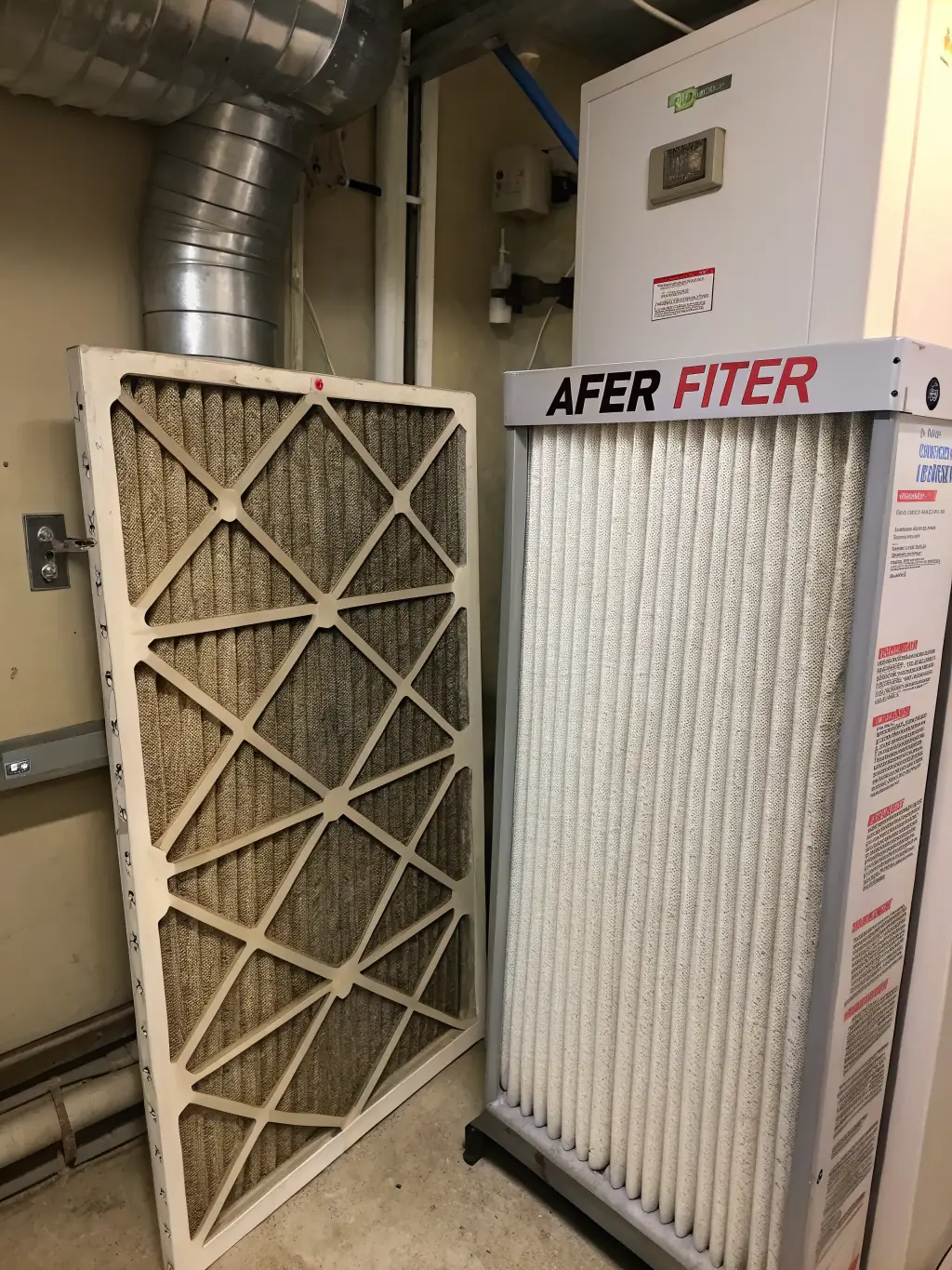 A clean air filter in an HVAC system in a home in Riverside County, California, emphasizing improved air quality.