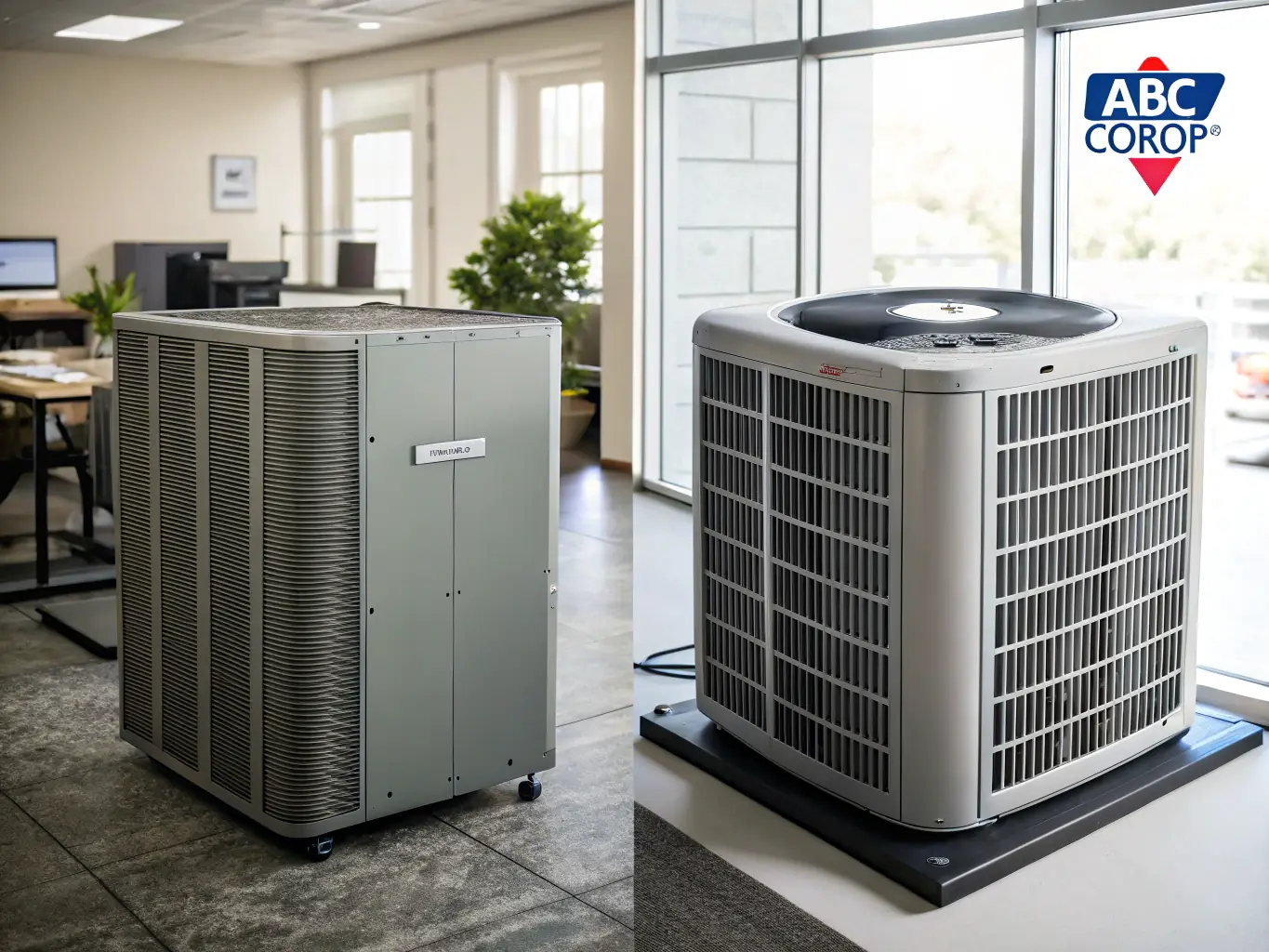 A before-and-after shot of an HVAC system upgrade, highlighting the improved efficiency and modern components installed by Action Heating & A/C.